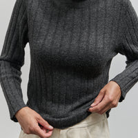 7115 Yak Ribbed Roll-Neck Sweater, Charcoal