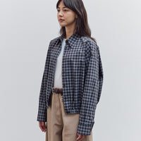 Checked Bomber Shirt, Navy Orange