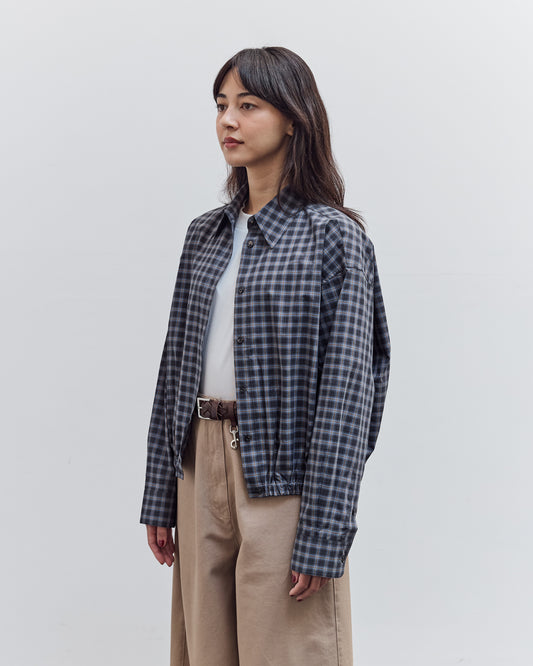Checked Bomber Shirt, Navy Orange