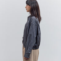 Checked Bomber Shirt, Navy Orange