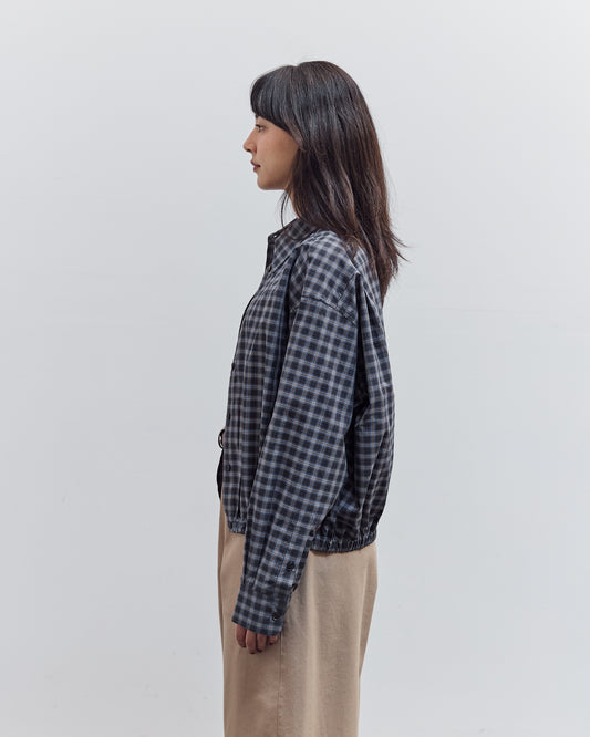 Checked Bomber Shirt, Navy Orange