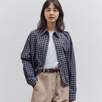 Checked Bomber Shirt, Navy Orange