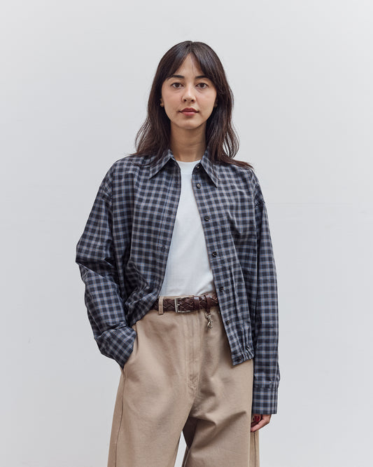 Checked Bomber Shirt, Navy Orange