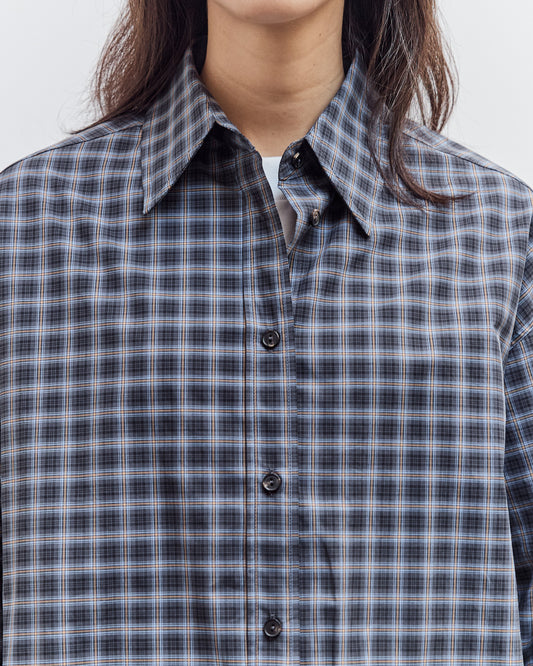 Checked Bomber Shirt, Navy Orange