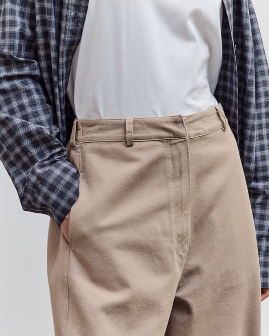 Cotton Curved Pants, Camel