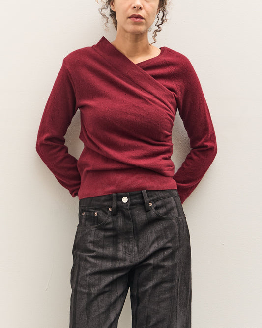 Anggae Eyelet Knit Cross Layered Pullover, Magenta