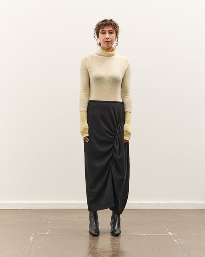 Anggae Asymmetrical Shirring Skirt, Black