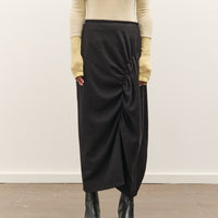 Anggae Asymmetrical Shirring Skirt, Black