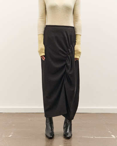 Anggae Asymmetrical Shirring Skirt, Black