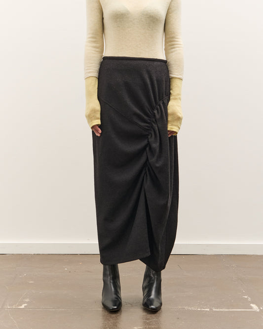 Anggae Asymmetrical Shirring Skirt, Black