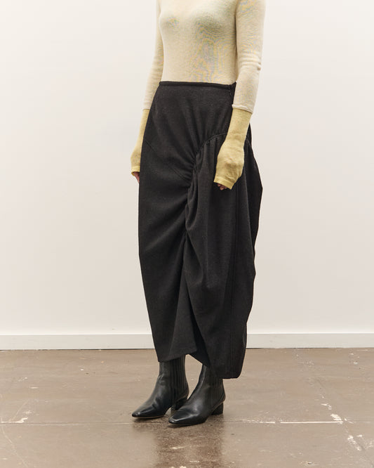 Anggae Asymmetrical Shirring Skirt, Black