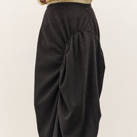 Anggae Asymmetrical Shirring Skirt, Black