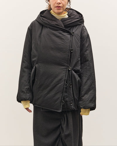 Anggae Hooded Button Puffer, Black
