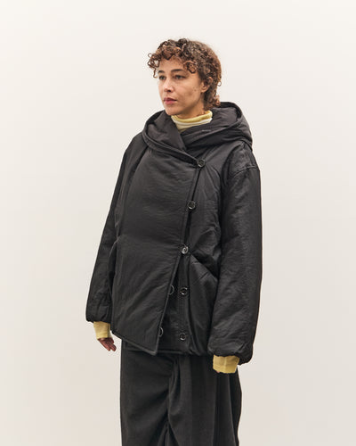 Anggae Hooded Button Puffer, Black
