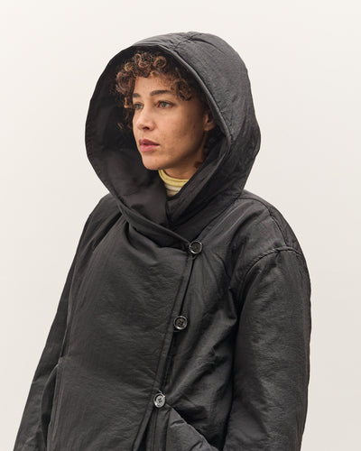 Anggae Hooded Button Puffer, Black