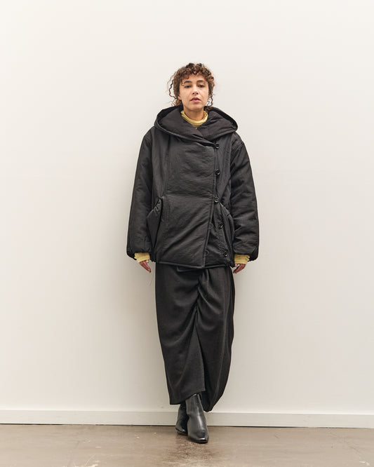 Anggae Hooded Button Puffer, Black