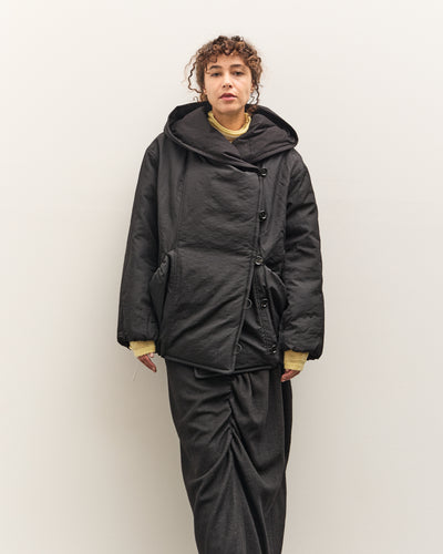 Anggae Hooded Button Puffer, Black