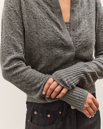Anggae Smocked Knit Cardigan, Grey