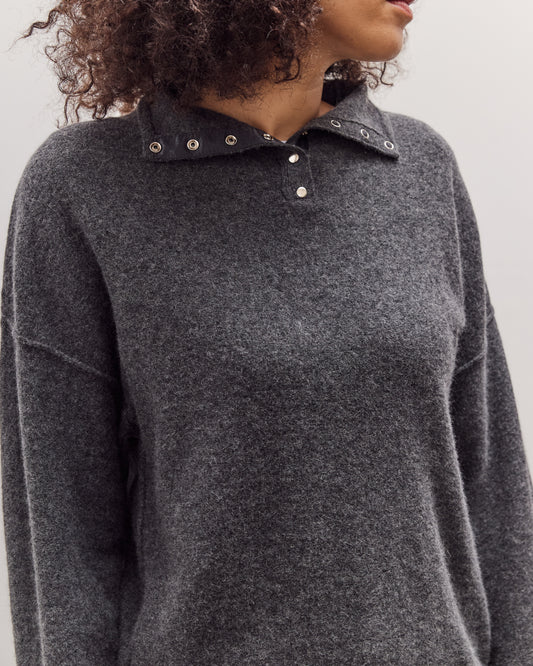 Half Neck Snap Pullover, Dark Grey