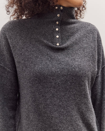 Half Neck Snap Pullover, Dark Grey