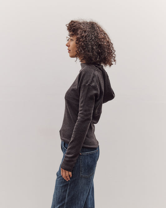 Draped Hoodie Knit Pullover, Brown