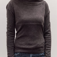 Draped Hoodie Knit Pullover, Brown