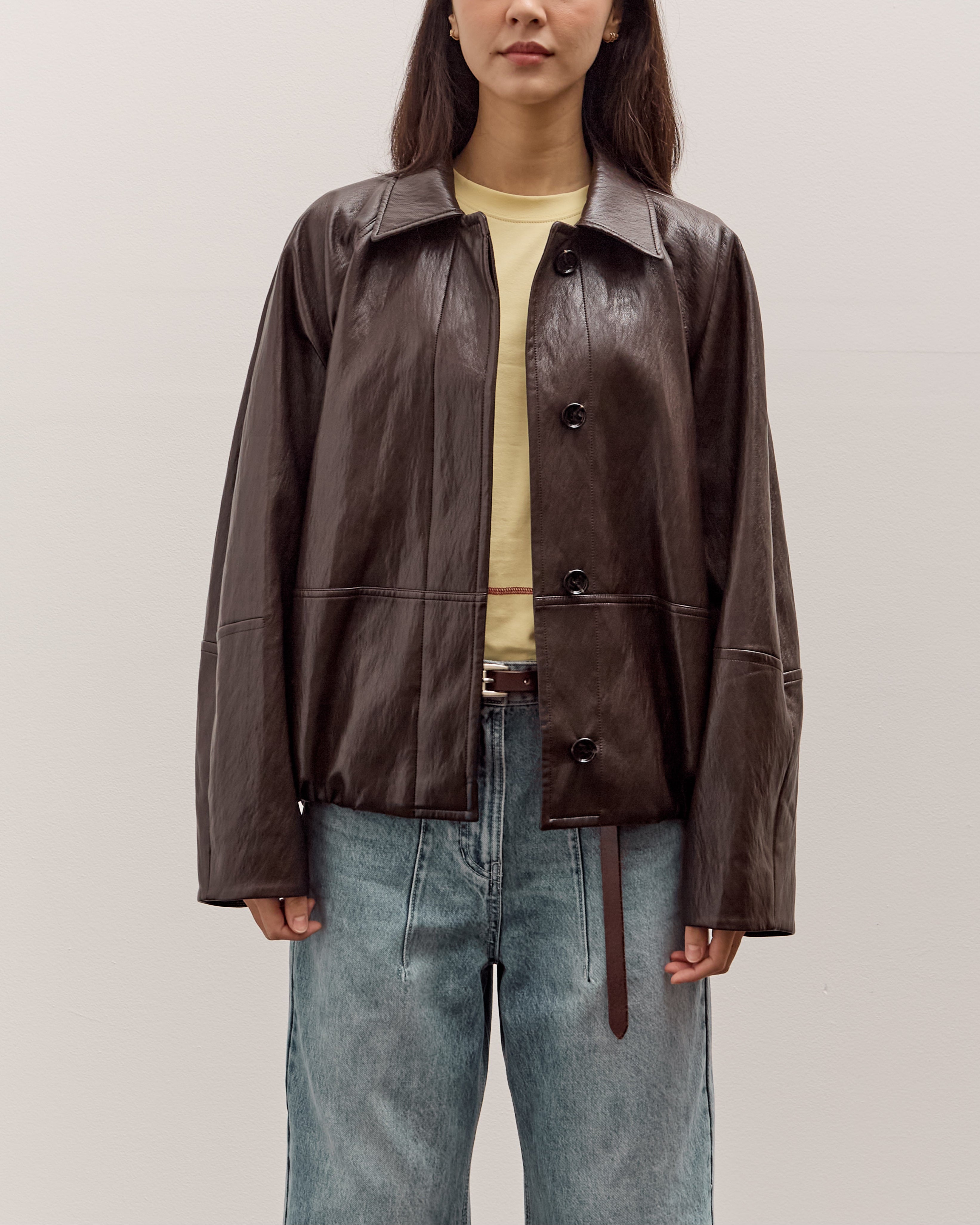 Anggae Faux Leather Blouson Jacket, Brown – Glasswing