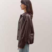 Anggae Faux Leather Blouson Jacket, Brown