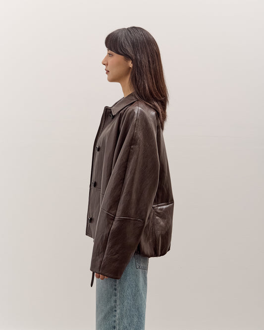 Anggae Faux Leather Blouson Jacket, Brown