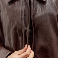 Anggae Faux Leather Blouson Jacket, Brown