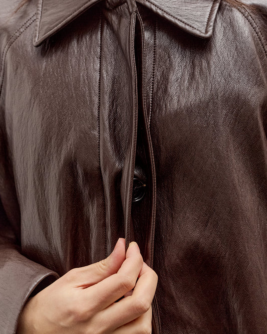 Anggae Faux Leather Blouson Jacket, Brown