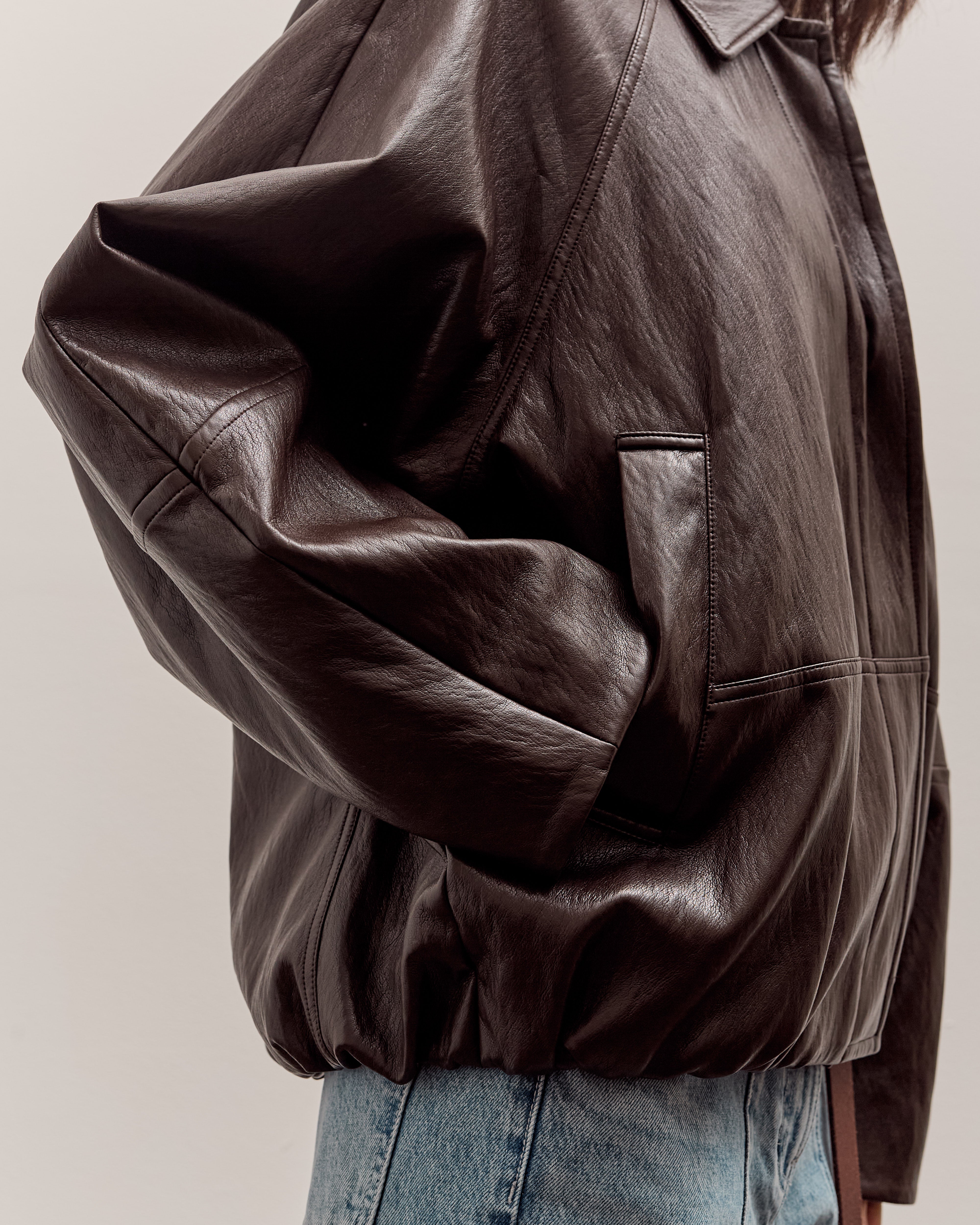 Anggae Faux Leather Blouson Jacket, Brown – Glasswing