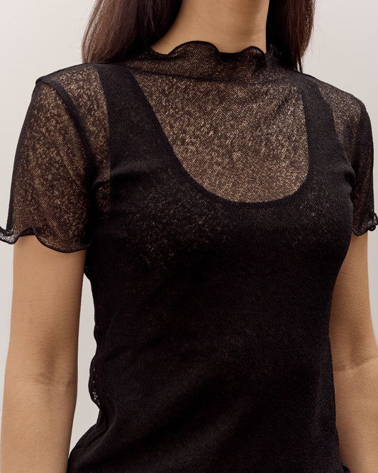 Anggae Two Layered Net T-shirt, Black