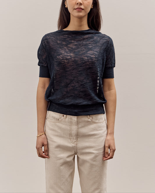 Anggae Wave Knit Half Sleeve, Navy