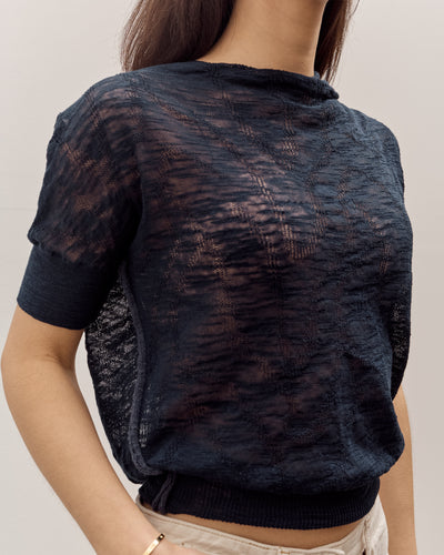 Anggae Wave Knit Half Sleeve, Navy