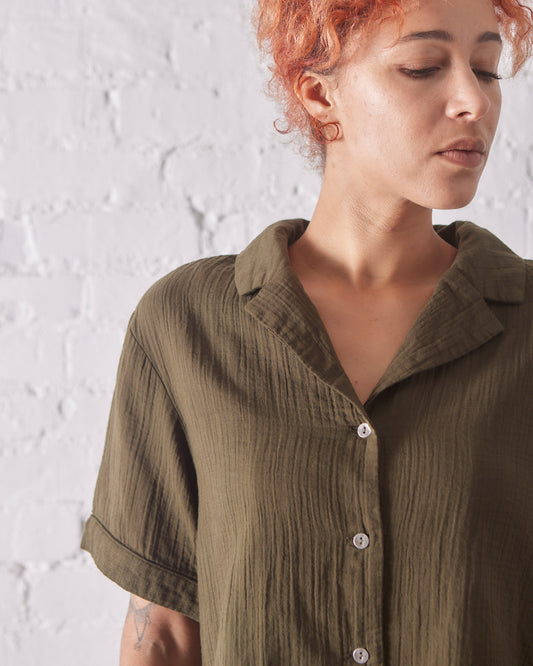 Atelier Delphine Loraine Top, Hunter Green detail