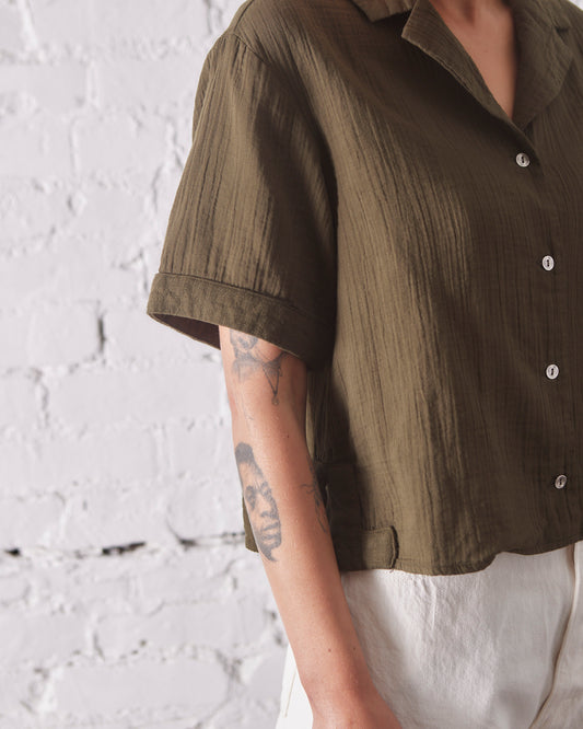 Atelier Delphine Loraine Top, Hunter Green detail