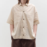Aviva Jifei Xue Short Sleeve Boxy Shirt, Natural Red Navy Stripe
