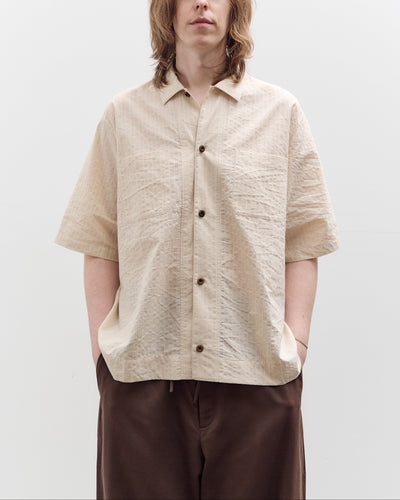 Aviva Jifei Xue Short Sleeve Boxy Shirt, Natural Red Navy Stripe
