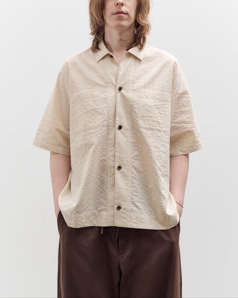 クリーニング済み！yonfa boxy slit shirt Aviva Jifei Xue Short Sleeve Boxy Shirt, Natural Red Navy Stripe