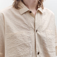 Aviva Jifei Xue Short Sleeve Boxy Shirt, Natural Red Navy Stripe