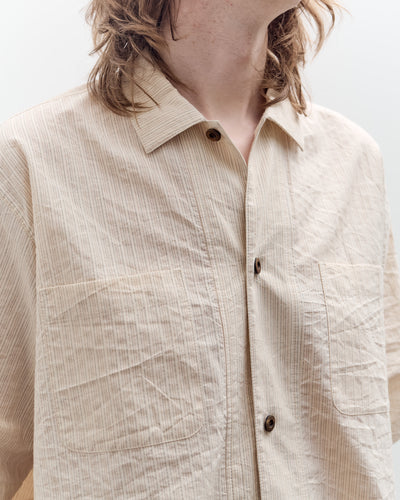 Aviva Jifei Xue Short Sleeve Boxy Shirt, Natural Red Navy Stripe