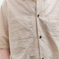 Aviva Jifei Xue Short Sleeve Boxy Shirt, Natural Red Navy Stripe