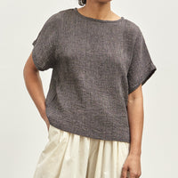 Black Crane Basic Crew Top, Grey Navy