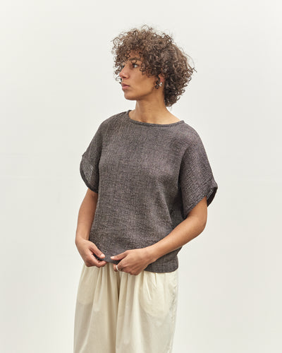 Black Crane Basic Crew Top, Grey Navy