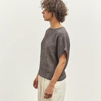 Black Crane Basic Crew Top, Grey Navy