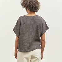 Black Crane Basic Crew Top, Grey Navy