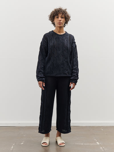 Black Crane Cable Knit Pants, Navy