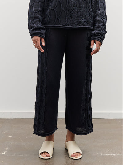 Black Crane Cable Knit Pants, Navy