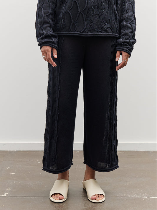 Black Crane Cable Knit Pants, Navy